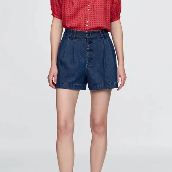 Gap × DÔEN High Rise Pleated Denim Trouser Shorts - Picture 2 of 5